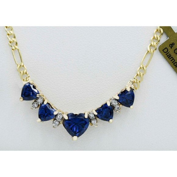 Tanzanite 5.09 Cts Hearts & Genuine Diamonds Necklace 10k Gold